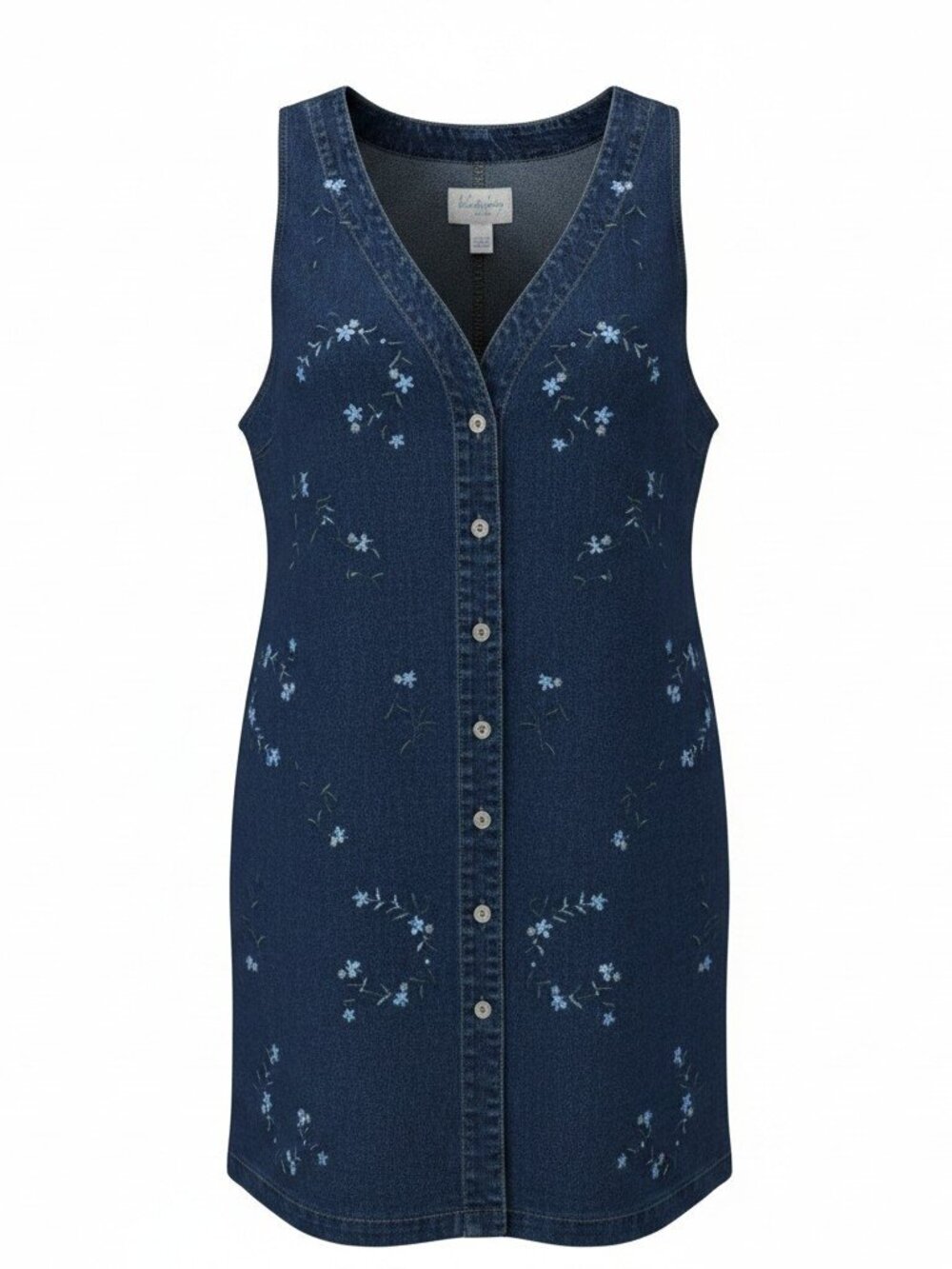 Capistrano Denim Jumper Dress 22/24 Blue Embroidered Floral Button Front Cottage